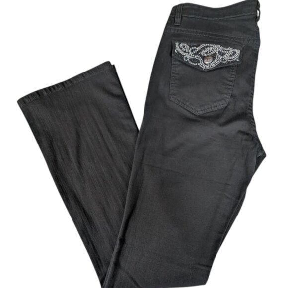 NTW Y2K Tru Luxe Womens Black Denim Jewel Embellished Bootcut Jeans Size 10 - Picture 1 of 7
